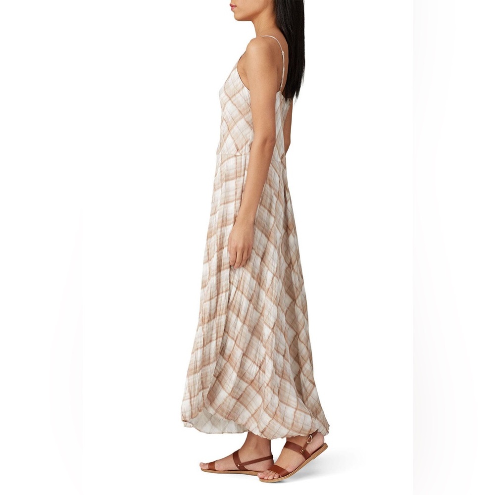 Vince Hazy Plaid Midi Slip Dress Sz M Sun Taupe